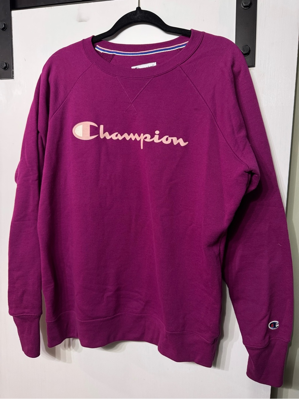 Champion Crewneck Sweatshirt in Plum with Light Pink Logo